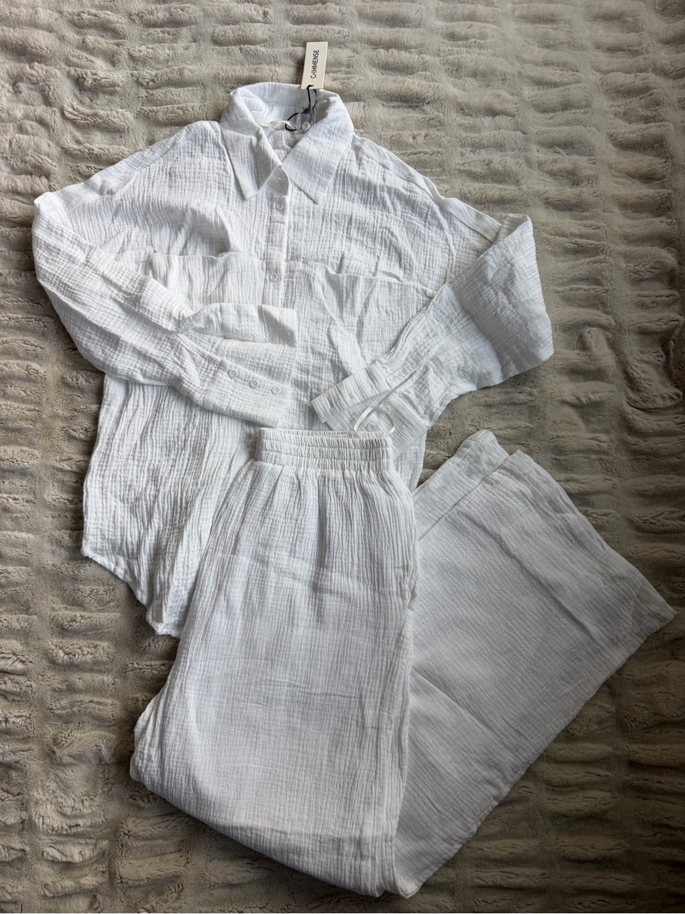 Minimalist Cotton Two Piece Pants Set - White Size Small - Picture 2 of 5